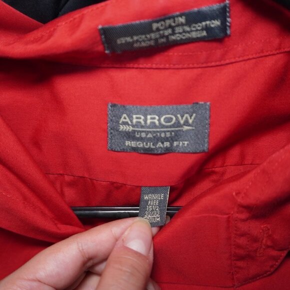 Arrow Mens Black Red Bundle (2) Button Down Regular Fit Long Sleeve Size Medium - Picture 6 of 7